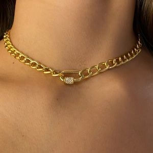 18k Gold Plated Carabiner Clasp with Curb Chain